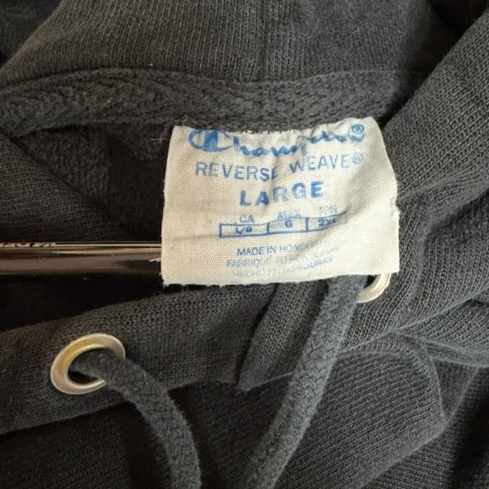 Vintage Champion Reverse Weave Hoodie Mens L Black Pullover Streetwear - Picture 8 of 11